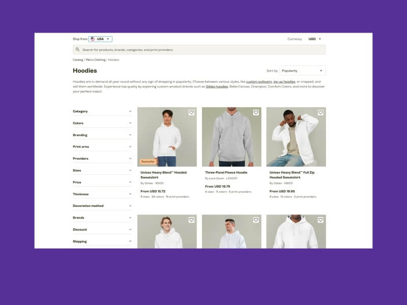 9 Pick a Hoodie Hoodie selection in Printify's Product Catalog.