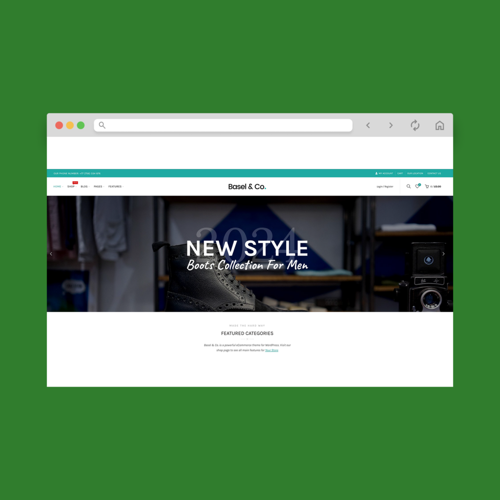 Basel A screenshot mockup of the best WooCommerce theme example (paid): Basel